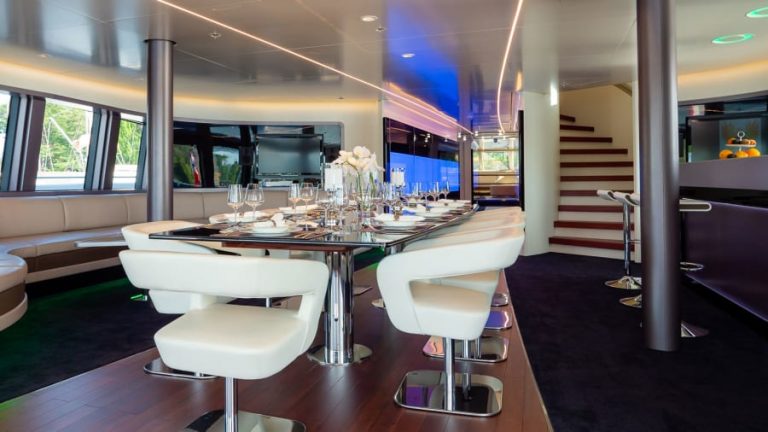 Sleek design: "The idea was to create the equivalent square footage of a 210 foot monohull yacht with a length of 135 feet," according to Studio F.A. Porsche, formerly the Porsche Design Studio.
