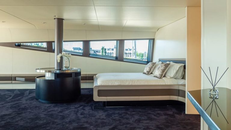 Modern interior: The futuristic vessel has one master cabin and four guest cabins, which can accommodate up to 10 guests.