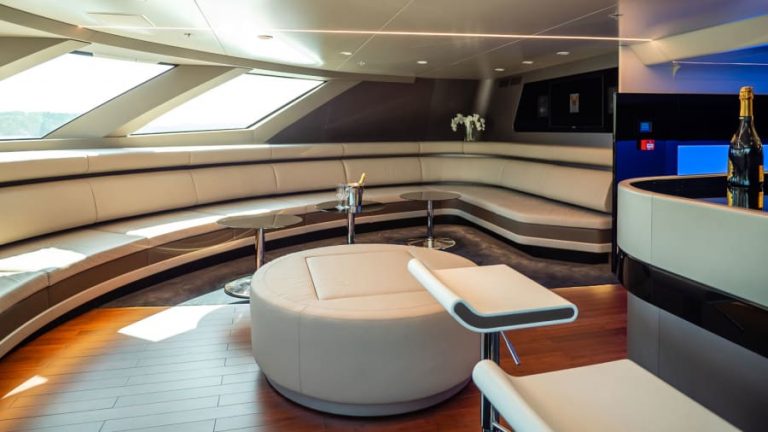 Luxury cruising: The inside features a lot of white and blue, as well as metallic and wood surfaces.